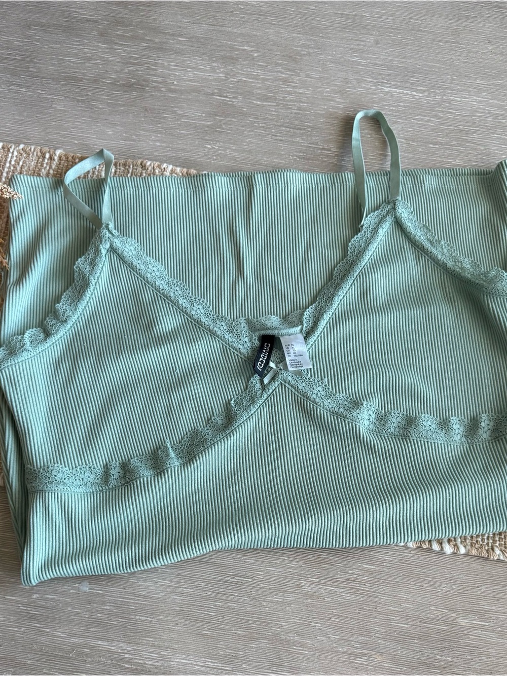 H&M Mint Green Ribbed Lace Trim Cami